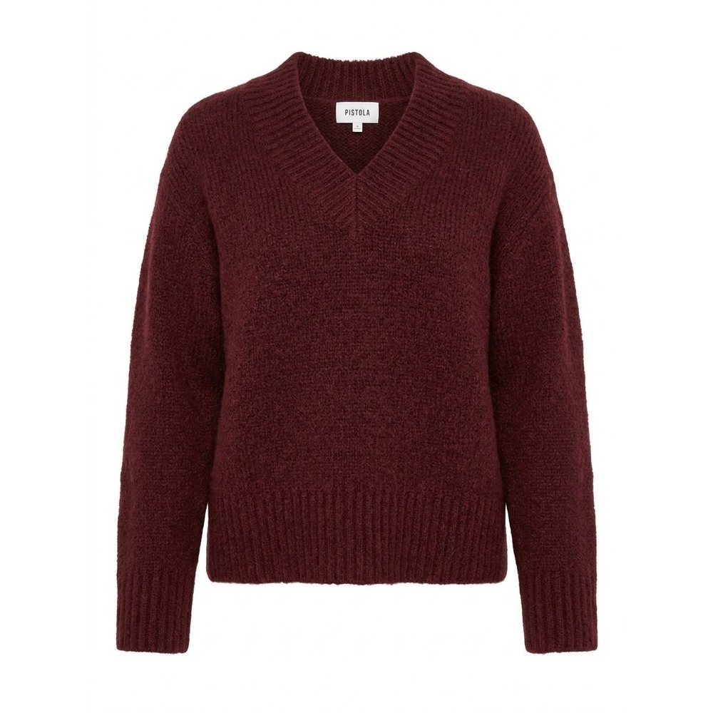 Pistola V-Neck Sweater Women XS Claret Red Fuzzy Alpaca Wool Blend P00063026AW